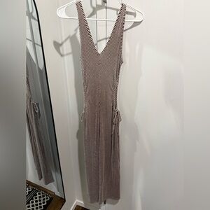 Caution To The Wind Brown and White Striped V-Neck Maxi Dress